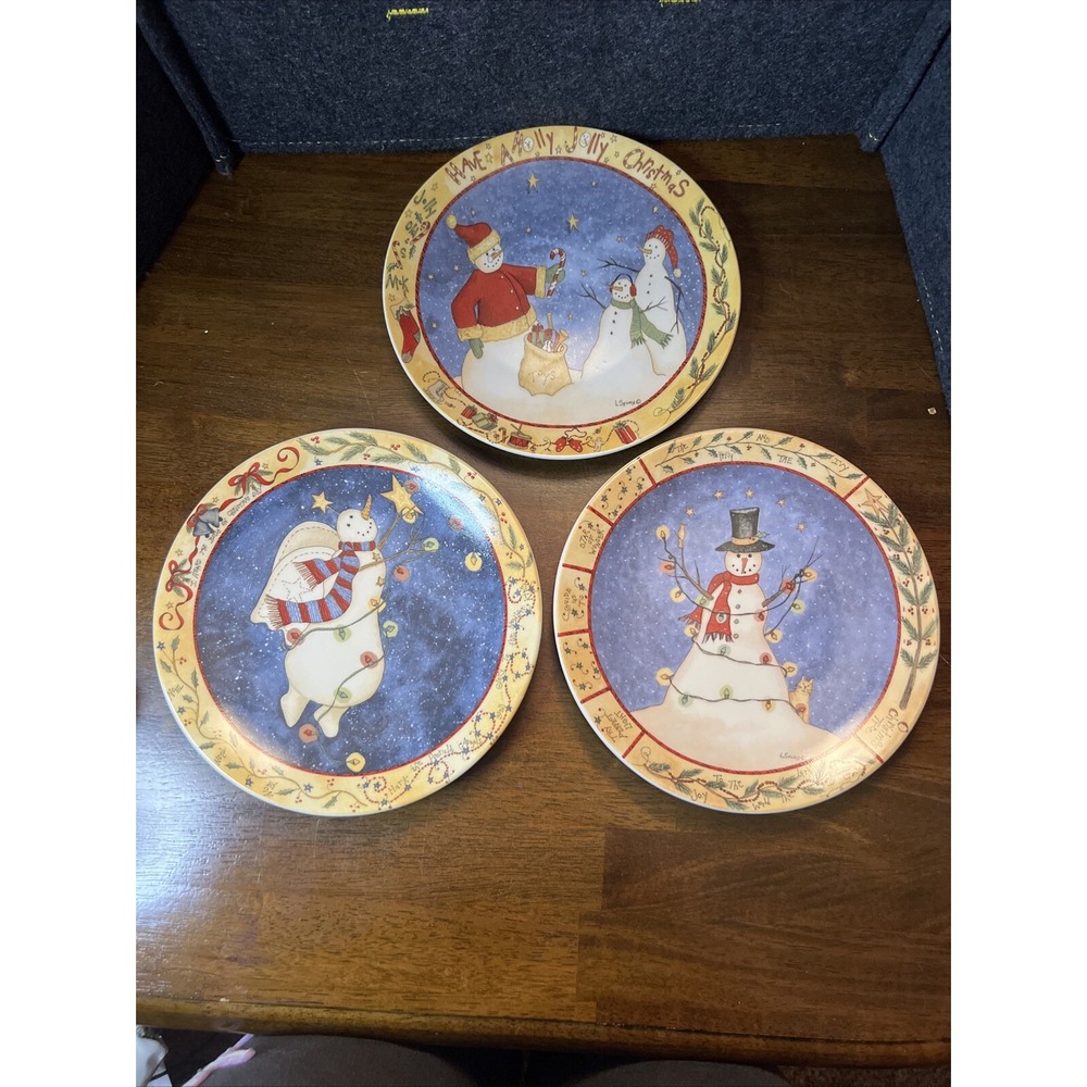 L Spivey  Lot Of 3 Snowmen Decorative Plate 8 1/4" Christmas‎ Styles